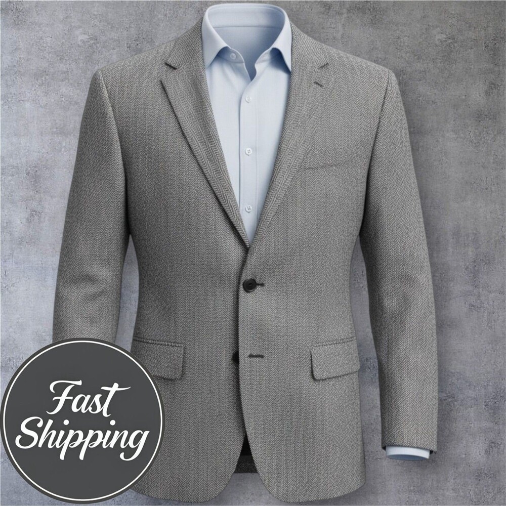 JOS A BANK Mens Blazer Sport Coat Two Button Suit Jacket SILK/LINEN 40L Gray